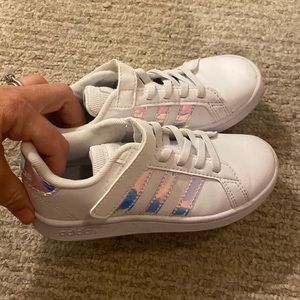 Kids Size 12 white/holographic adidas